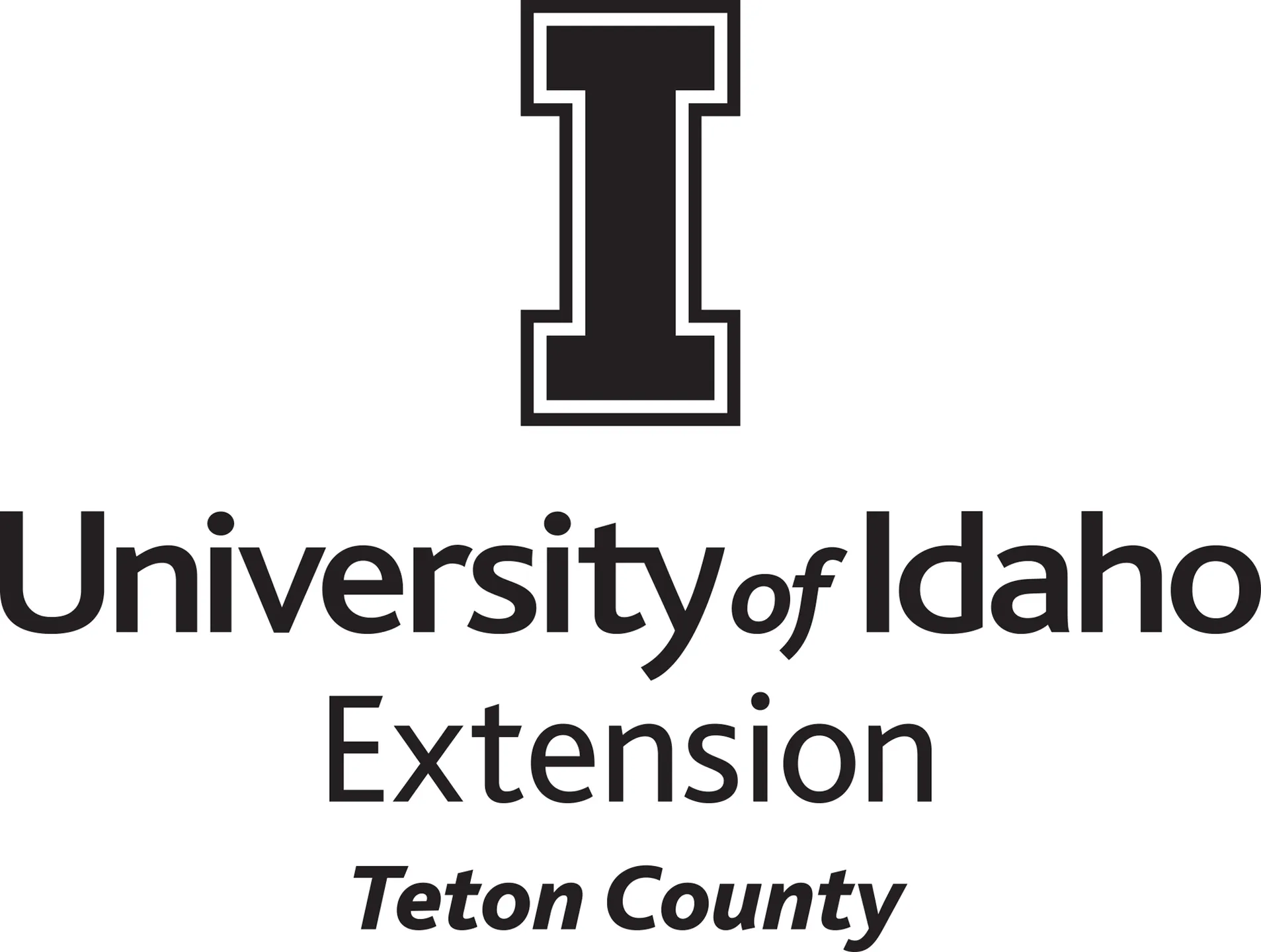 Stacked University of Idaho Extension Teton County logo in all black - JPG file, all black color, RGB mode. Please select original file when downloading. For assistance, email: medialibrary@uidaho.edu