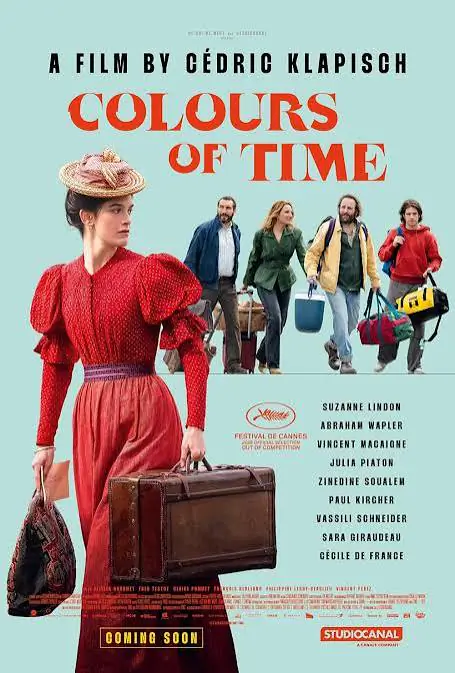 Film poster for “Colours of Time” featuring a woman in period clothing and four people in contemporary clothing.