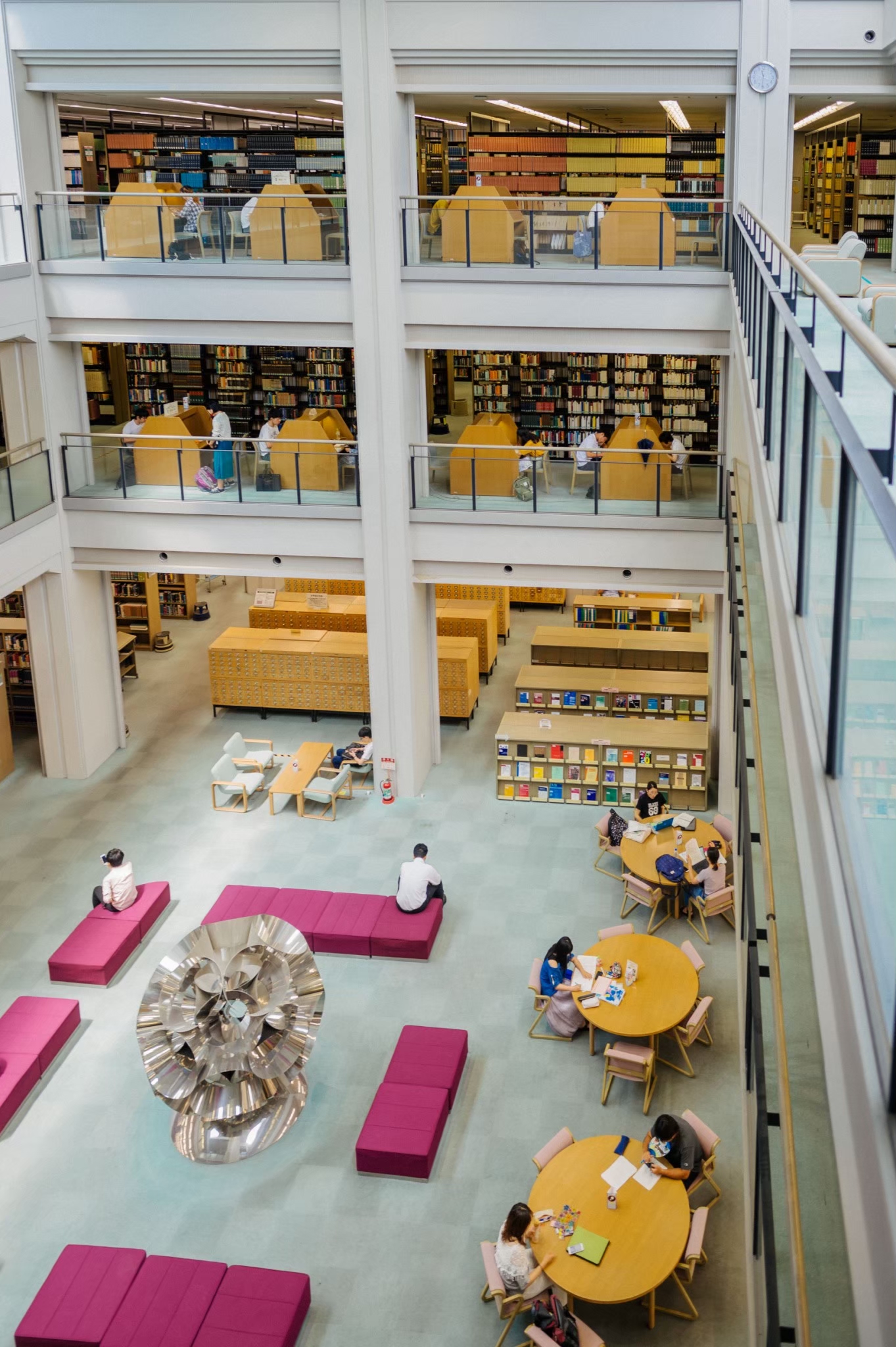 View of the HU Library skylight sitting area from the third floor.