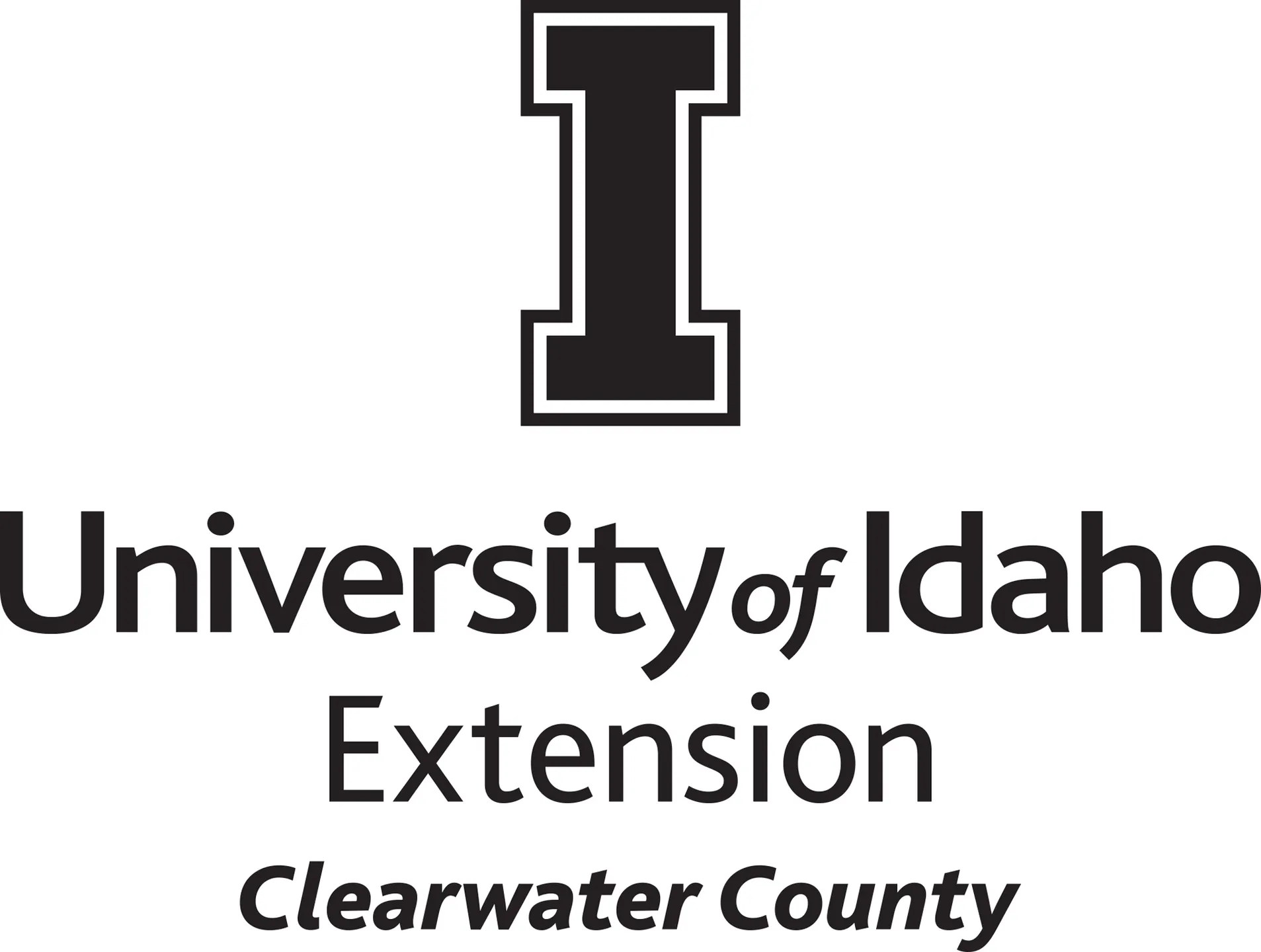 Stacked University of Idaho Extension Clearwater County logo in all black - JPG file, all black color, RGB mode. Please select original file when downloading. For assistance, email: medialibrary@uidaho.edu
