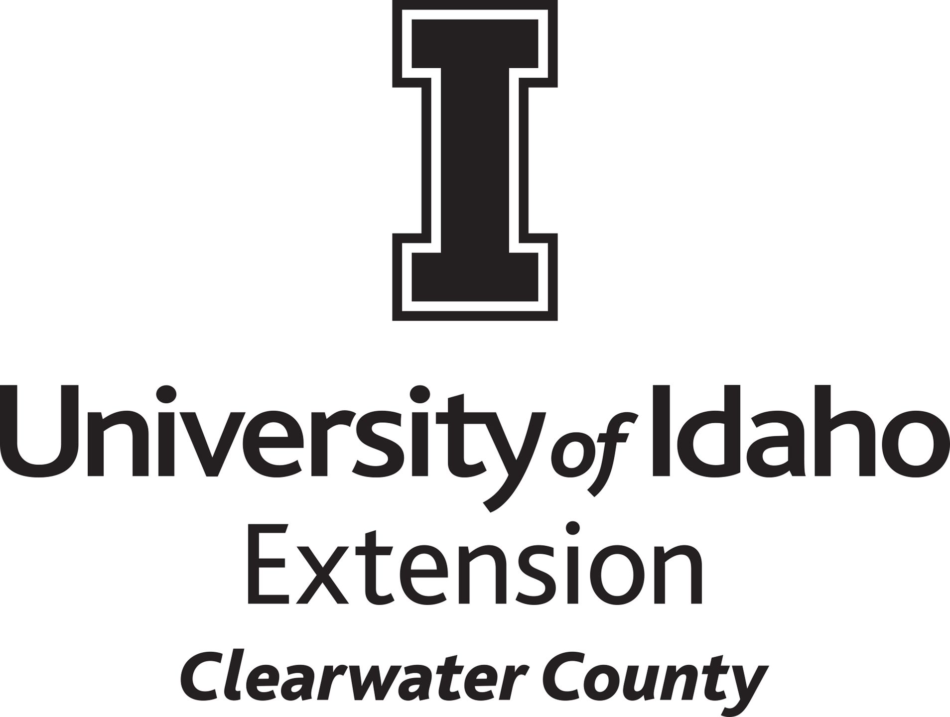Stacked University of Idaho Extension Clearwater County logo in all black - JPG file, all black color, RGB mode. Please select original file when downloading. For assistance, email: medialibrary@uidaho.edu