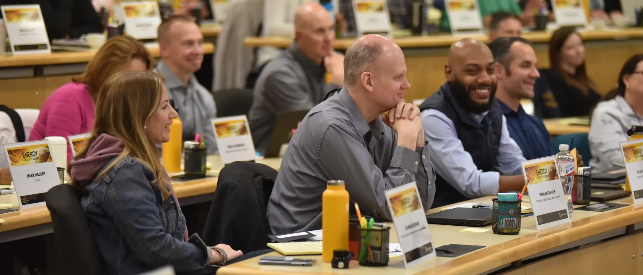 The Energy Executive Course (EEC) is pictured in Room 102 of the Albertson Building during 2022. Pictured from left in the first row are: Bluma Sussman, Ryan Bradetich, Mo Al-Ahmar.
