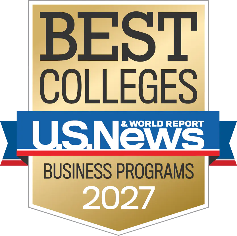 2027 Best Colleges badge from US News and World Report - Best Business Programs 2027. Full color, PNG file, RGB Mode, transparent background