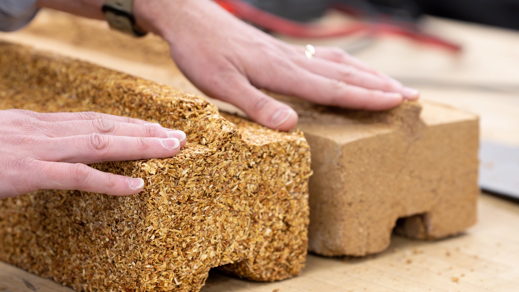 Closeup of techno log blocks.