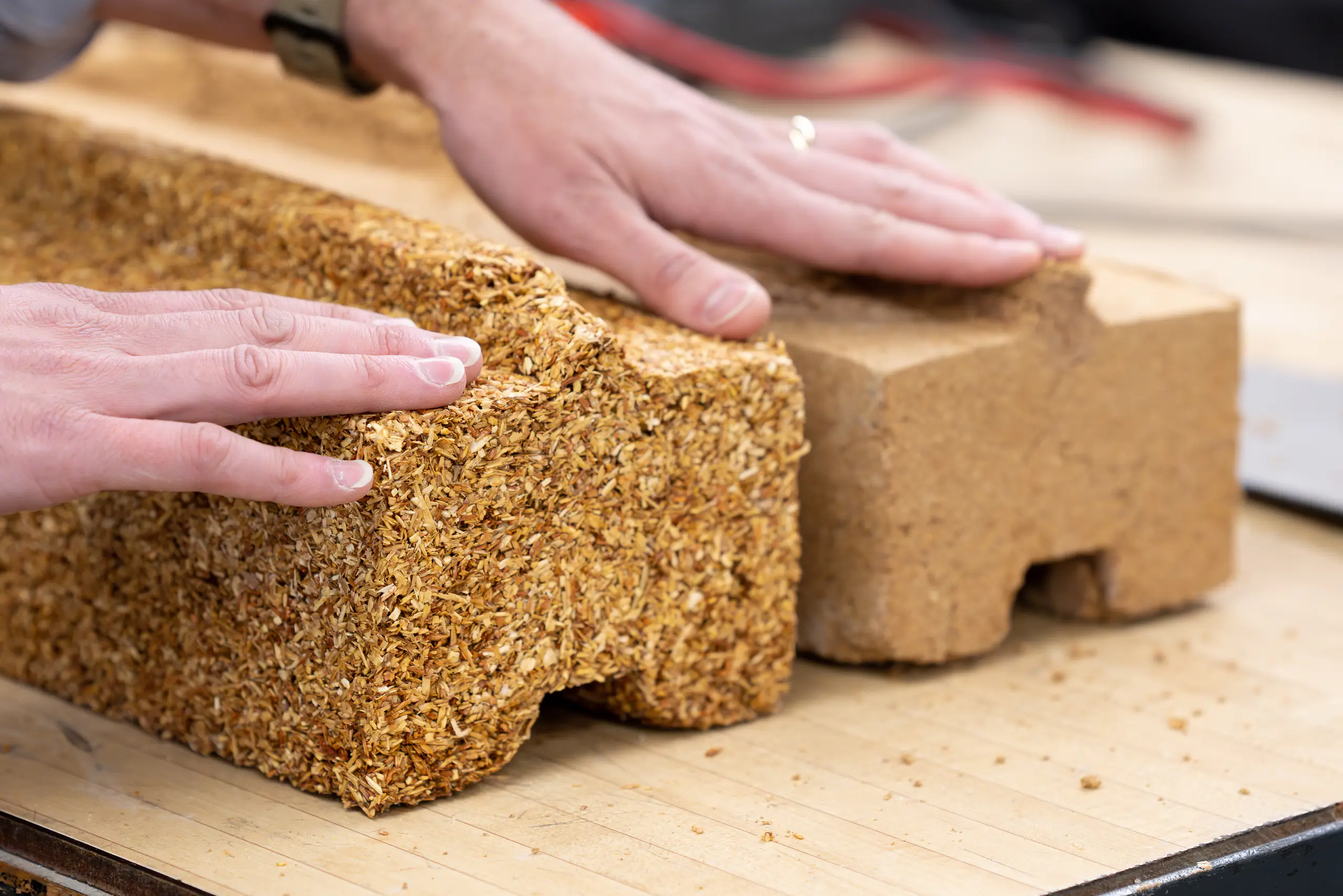 Closeup of techno log blocks.