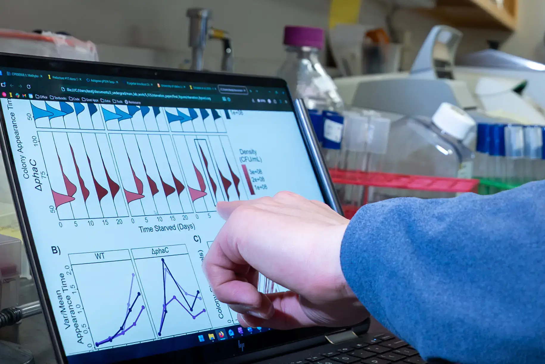 Student Keaton Adams is pictured in a Gibb Hall laboratory on Tuesday, March 31, 2026. The Idaho Falls senior interned at the Idaho National Laboratory, and who has a journal article published, will graduate this spring with a biochemistry degree from the College of Science.