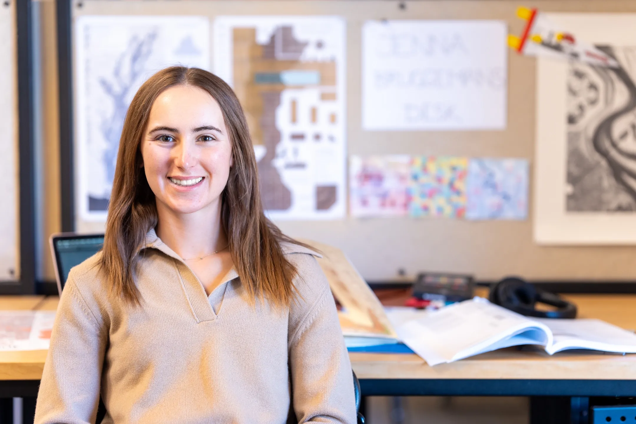 Jenna Bruggeman is photographed in the Art and Architecture South Building for a CAA graduation story.
