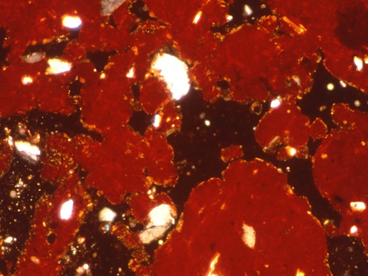Oxisol structure of red and white particles