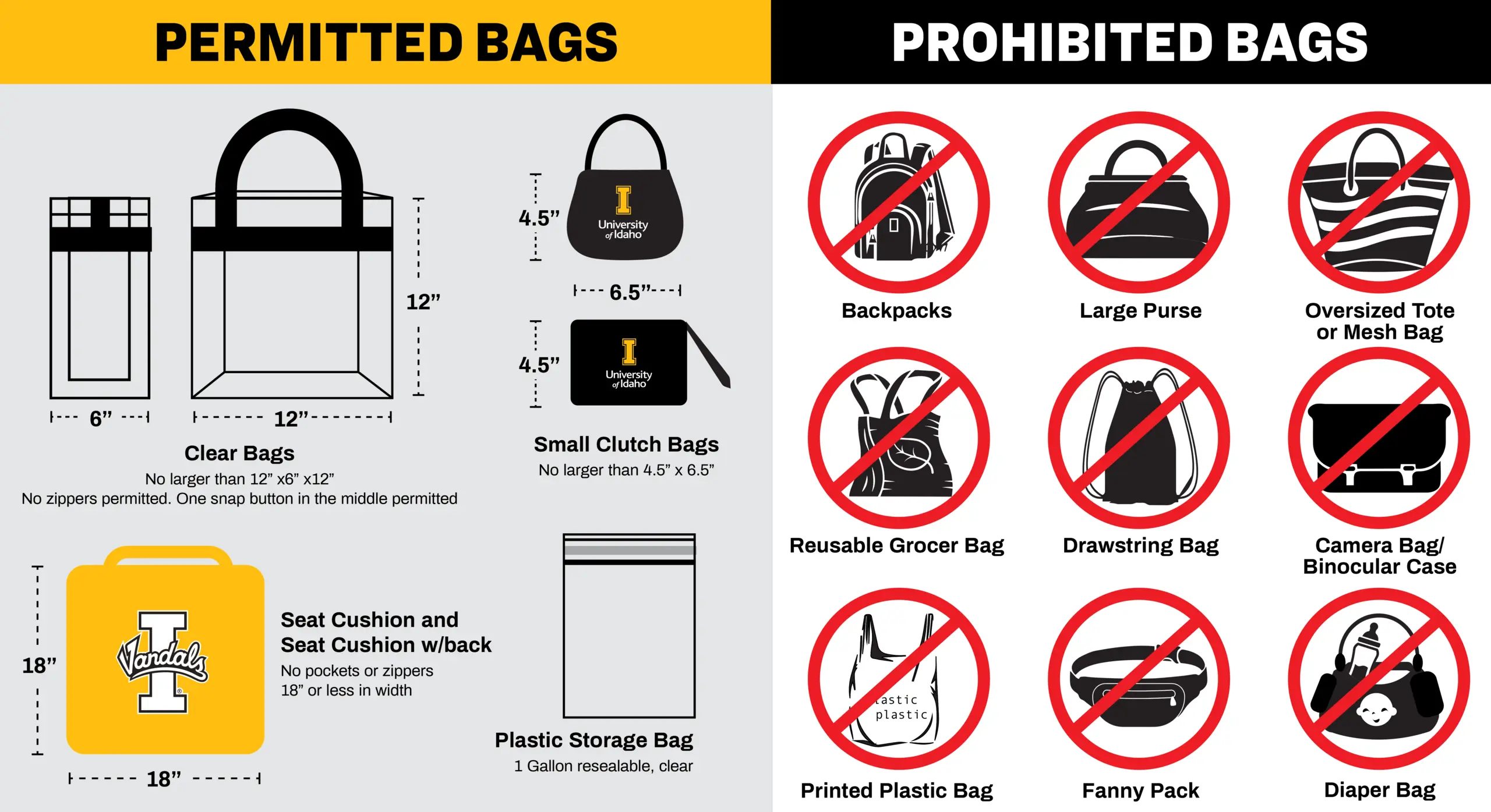 Permitted bags and prohibited bags