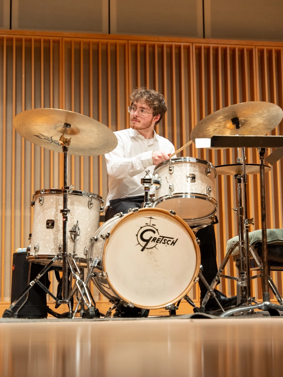 Mason Oyler rehearsing on the drums.