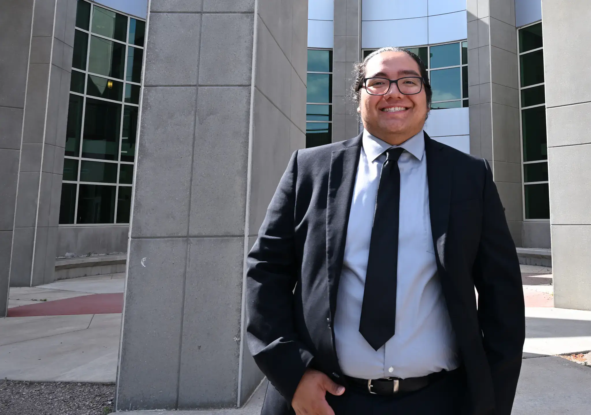 Law student Dosa Nappo is a member of the Shoshone-Bannock tribes in Fort Hall, ID. He is pictured Thursday, June 19, 2025 at the Tribal Business Center, which houses the Shoshone-Bannock Tribal Court and legal offices.  