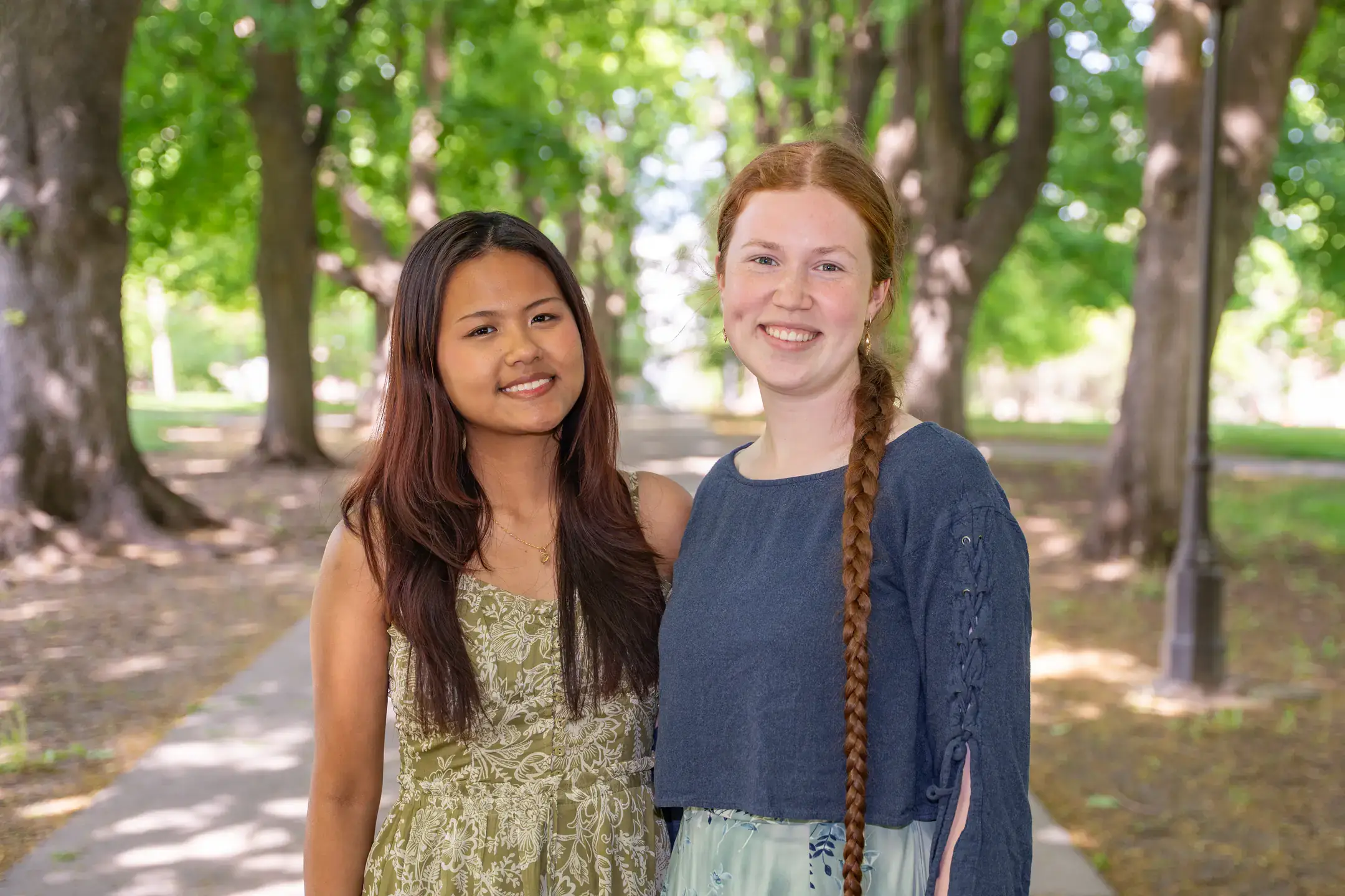 Students Leika Devi (left) and Mataya Dillon are pictured on a pathway outside the Administration Building on Tuesday, May 12, 2026. They were among the delegation of other U of I students that traveled to New York City to visit the United Nations as part of a two-semester international studies course at University of Idaho’s Martin Institute. The course gives students a foundation in global politics and diplomacy as student envoys wrestle with topics of peace, security and human rights, negotiating treaties and managing international crises. 