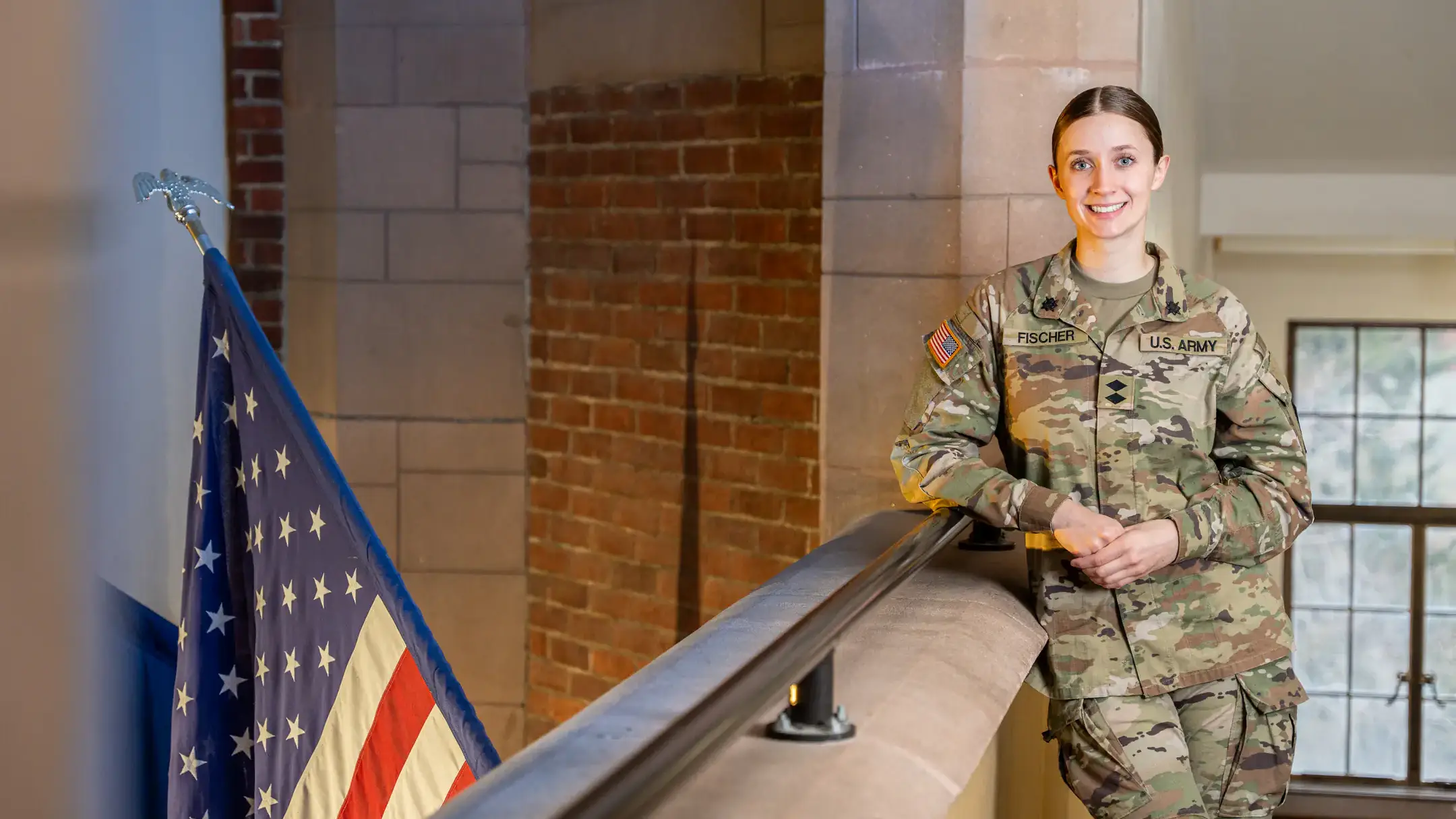 Army ROTC cadet Sophia Fischer is photographed inside the Memorial Gymnasium building on Tuesday, January 20, 2026. Fischer, a history and psychology major who grew up in Germany, serves as commander of the Chrisman Battalion and will be commissioned as an Army officer when she graduates in May.