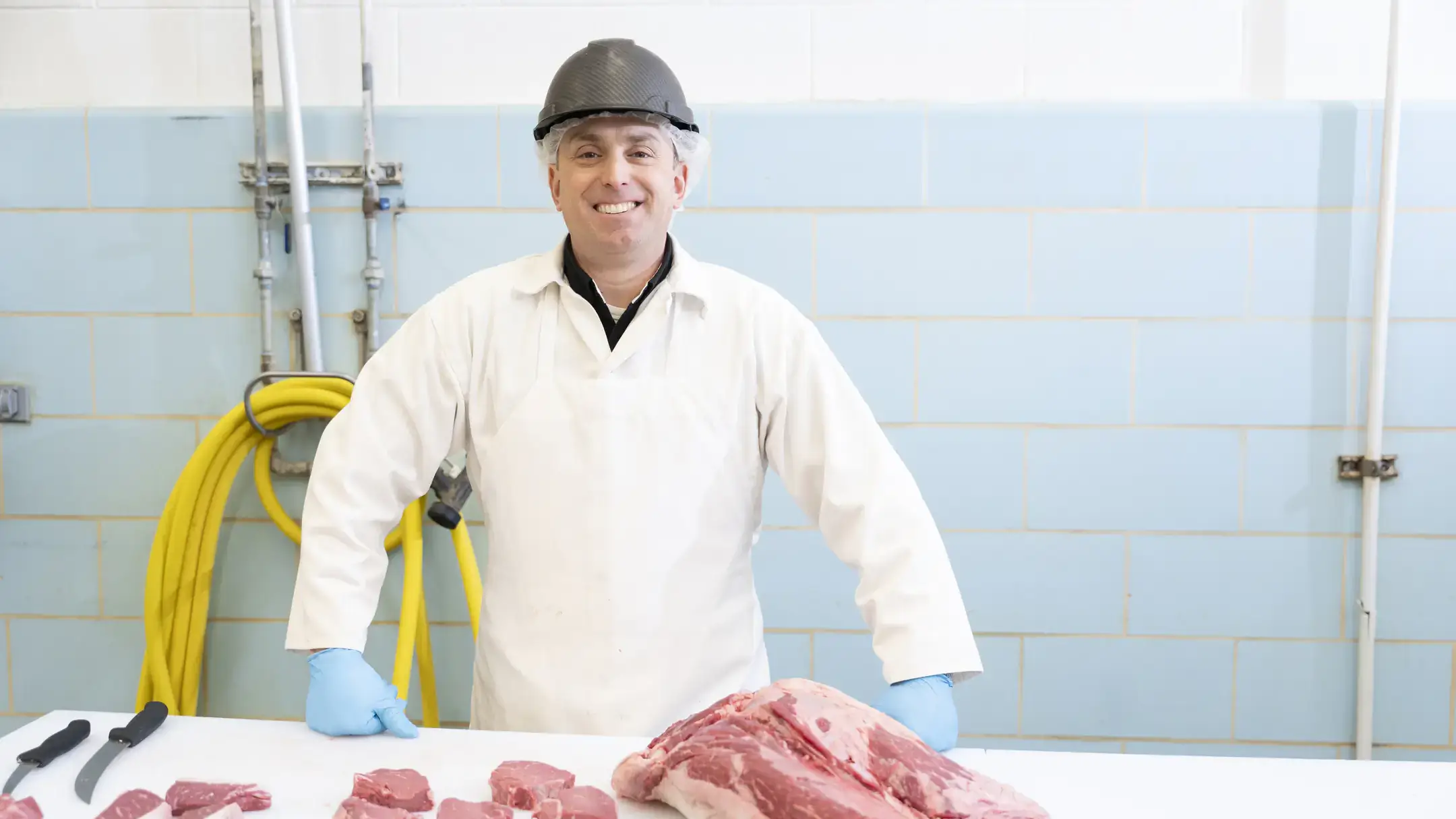 Vandal Theory - Featuring Phil Bass.
Phil Bass, associate professor of meat science, working in the butchery with a student at Vandal Brand Meats.