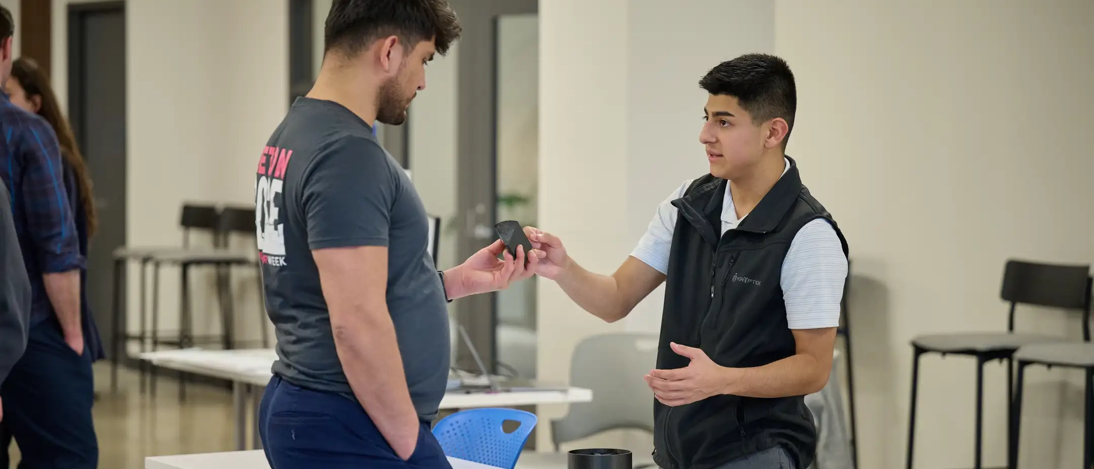 University of Idaho student Ismael Valadez describes the Medi-Mate to attendees of the Idaho Entrepreneur Challenge in Boise on April 3, 2025. He and classmate Austen Reagan have developed the automatic medication dispenser which controls when and how often medications are given.