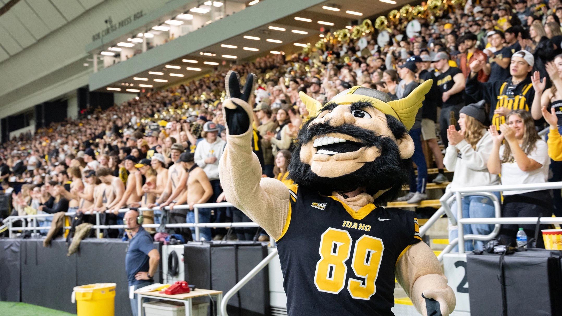 Joe Vandal riles up the crowd at the P1FCU Kibbie Dome