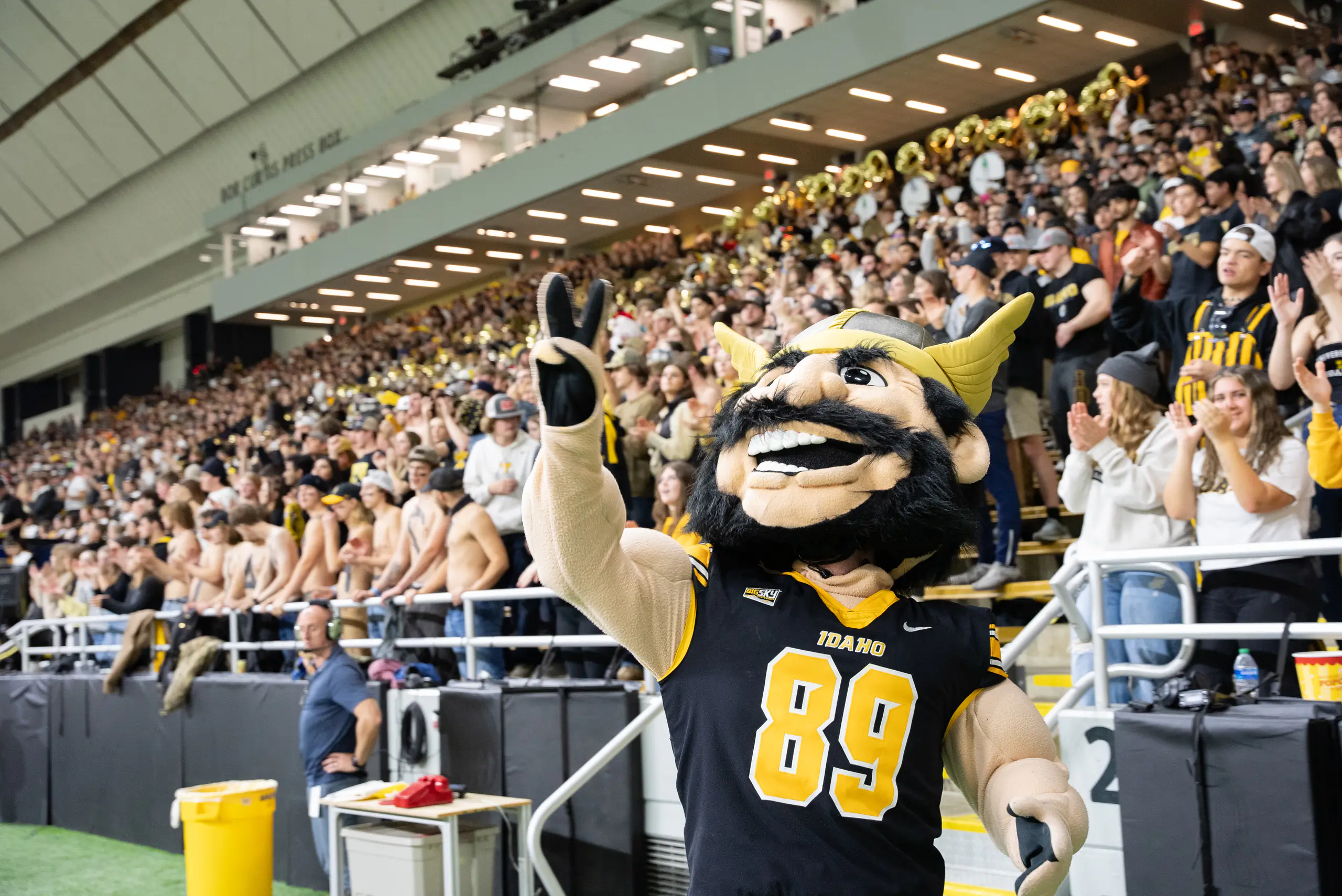 Joe Vandal riles up the crowd at the P1FCU Kibbie Dome