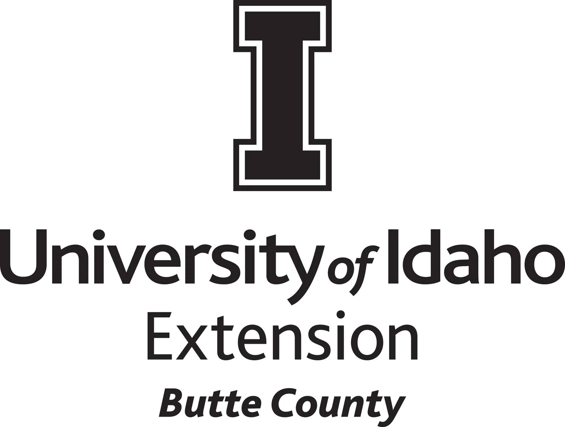 Stacked University of Idaho Extension Butte County logo in all black - JPG file, all black color, RGB mode. Please select original file when downloading. For assistance, email: medialibrary@uidaho.edu