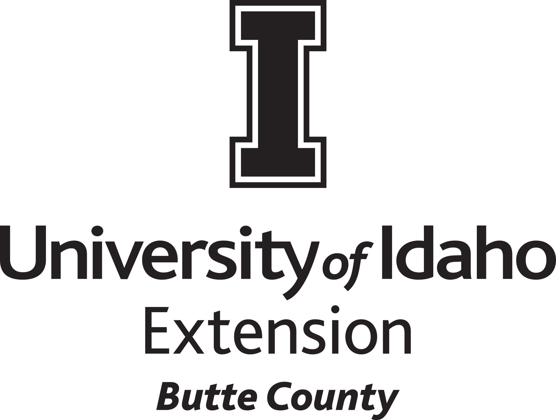Stacked University of Idaho Extension Butte County logo in all black - JPG file, all black color, RGB mode. Please select original file when downloading. For assistance, email: medialibrary@uidaho.edu