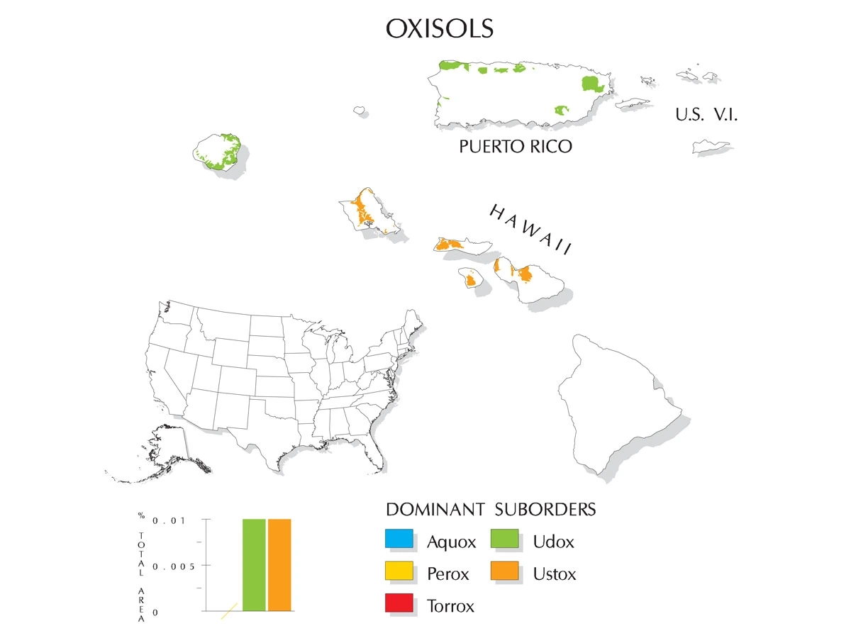 United States map of dominant suborders of oxisols