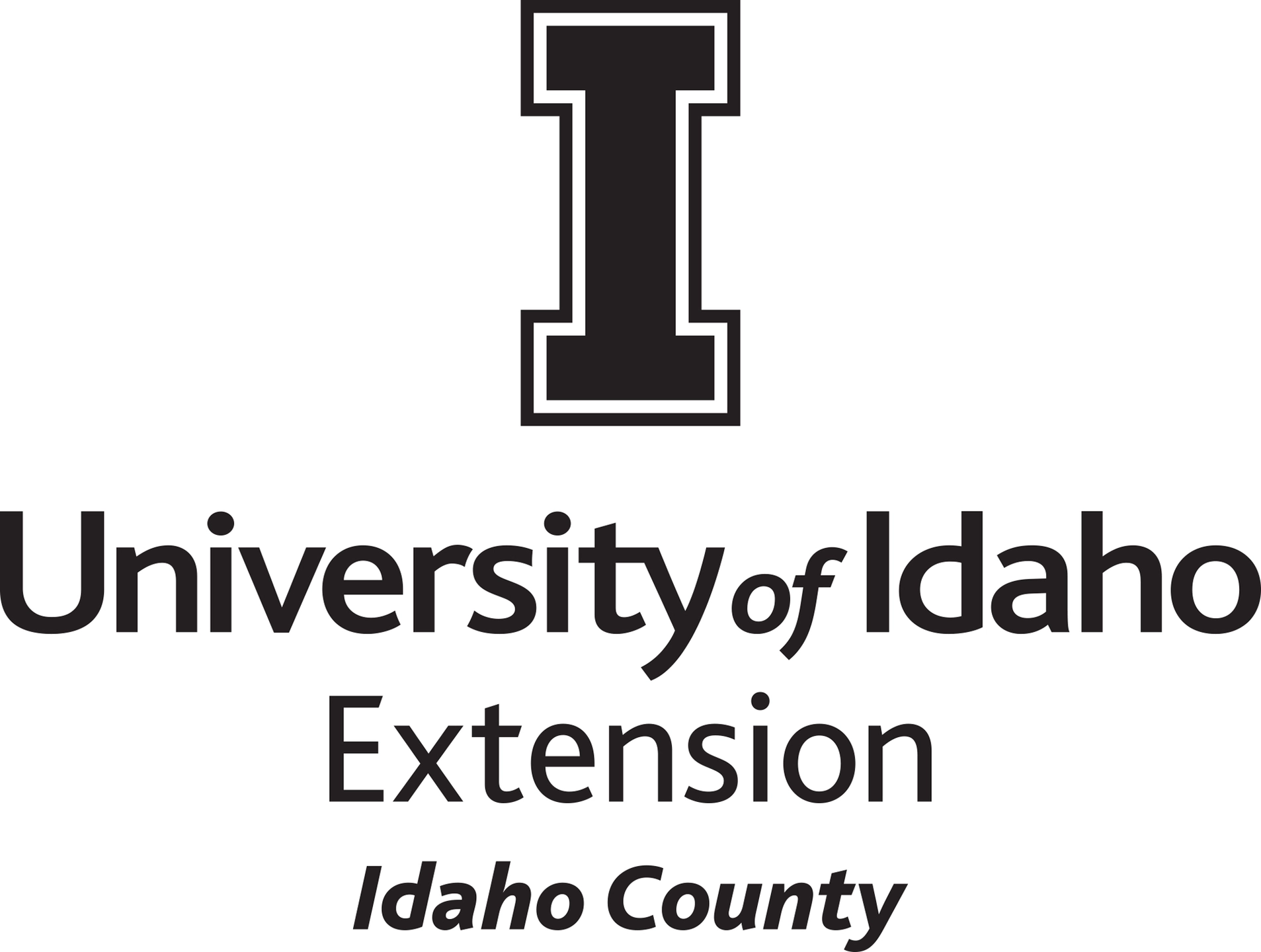 Stacked University of Idaho Extension Idaho County logo in all black - JPG file, all black color, RGB mode. Please select original file when downloading. For assistance, email: medialibrary@uidaho.edu