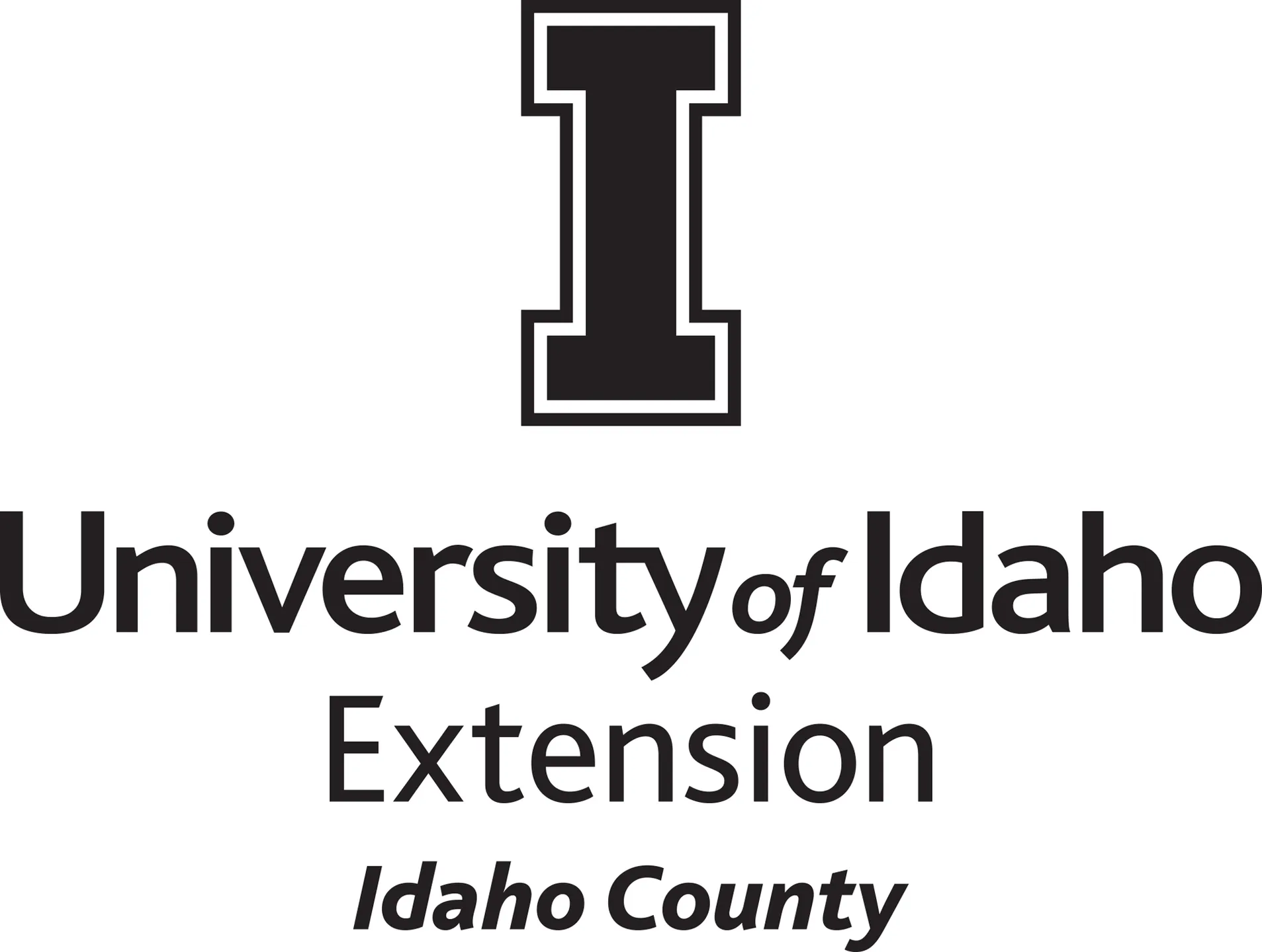 Stacked University of Idaho Extension Idaho County logo in all black - JPG file, all black color, RGB mode. Please select original file when downloading. For assistance, email: medialibrary@uidaho.edu