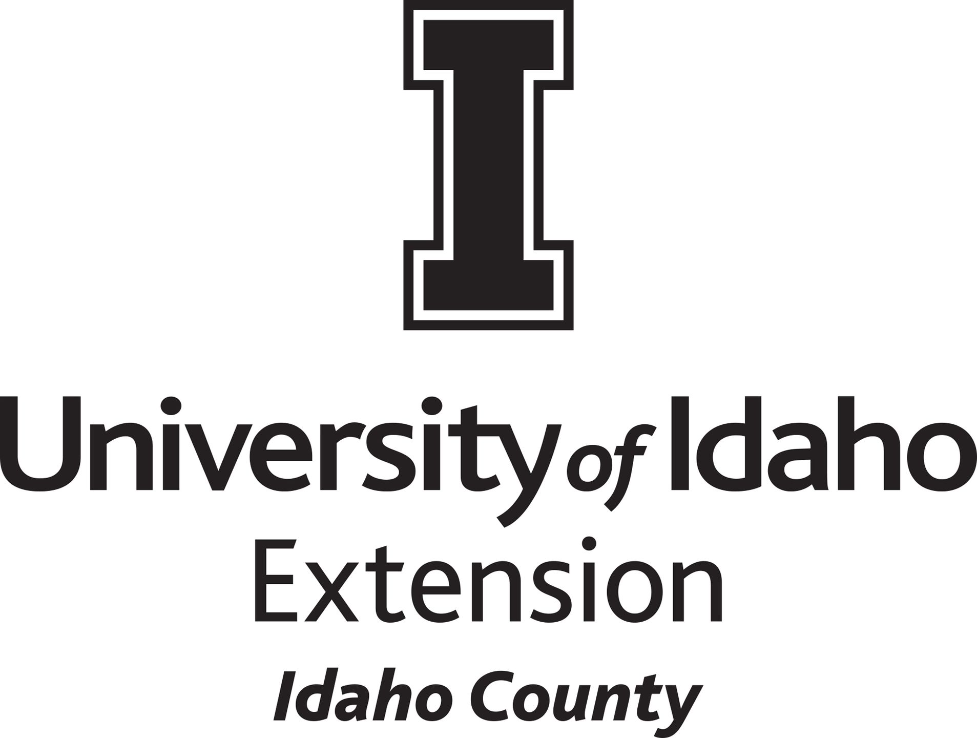 Stacked University of Idaho Extension Idaho County logo in all black - JPG file, all black color, RGB mode. Please select original file when downloading. For assistance, email: medialibrary@uidaho.edu