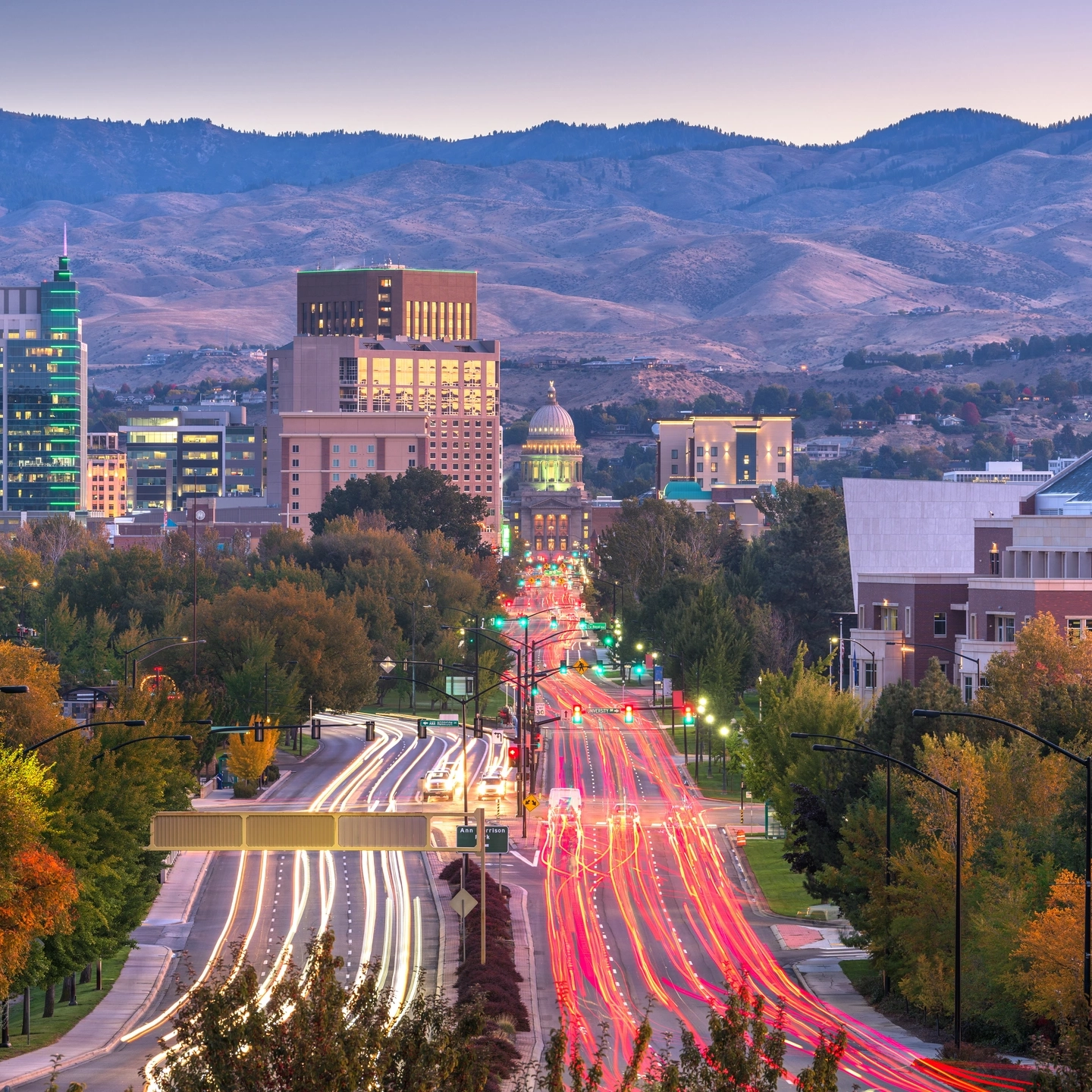 Boise, Idaho, USA downtown cityscape at twilight.
