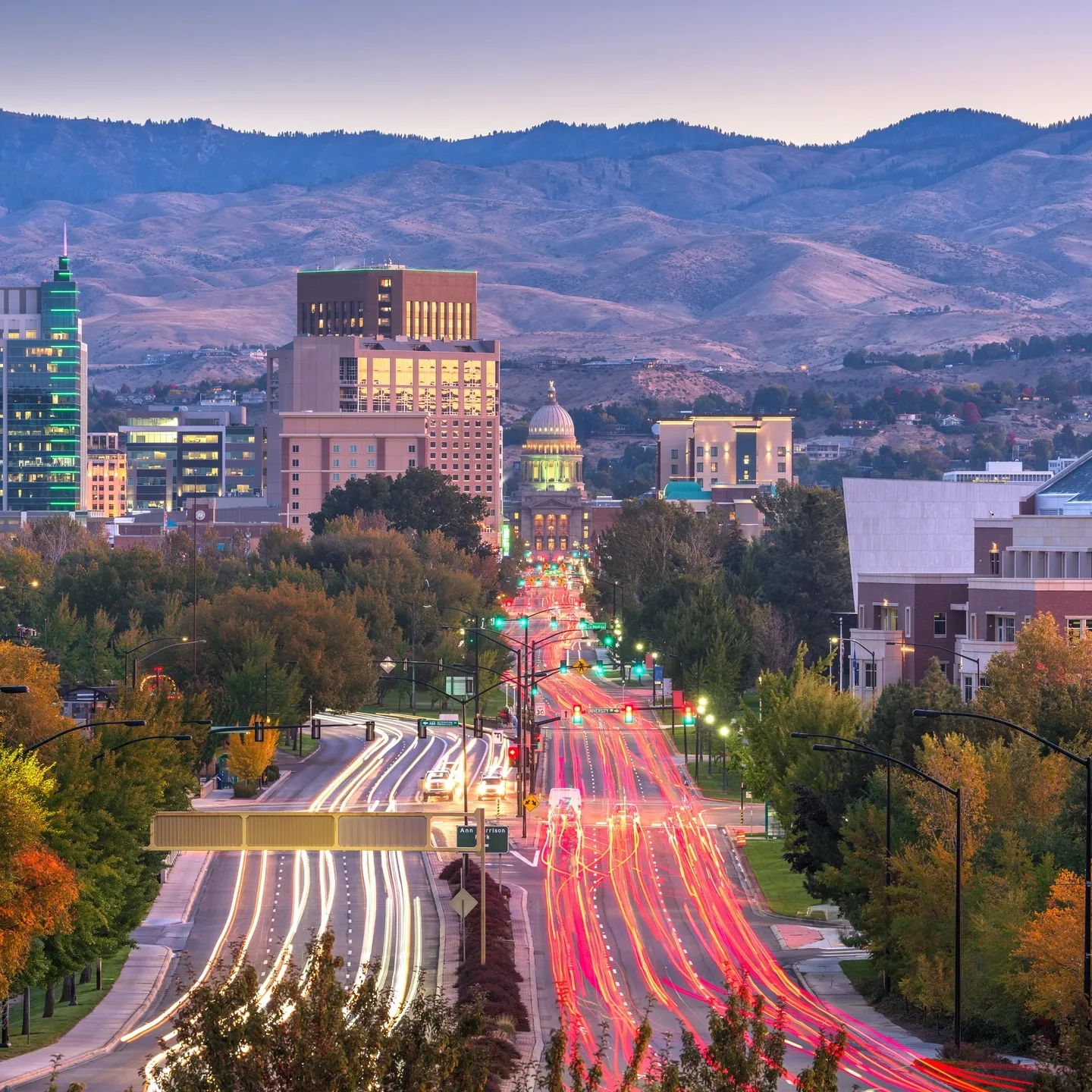 Boise, Idaho, USA downtown cityscape at twilight.