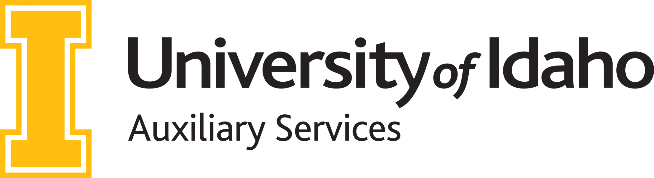 Horizontal University of Idaho Auxiliary Services full color logo PNG file in RGB mode with transparent background.