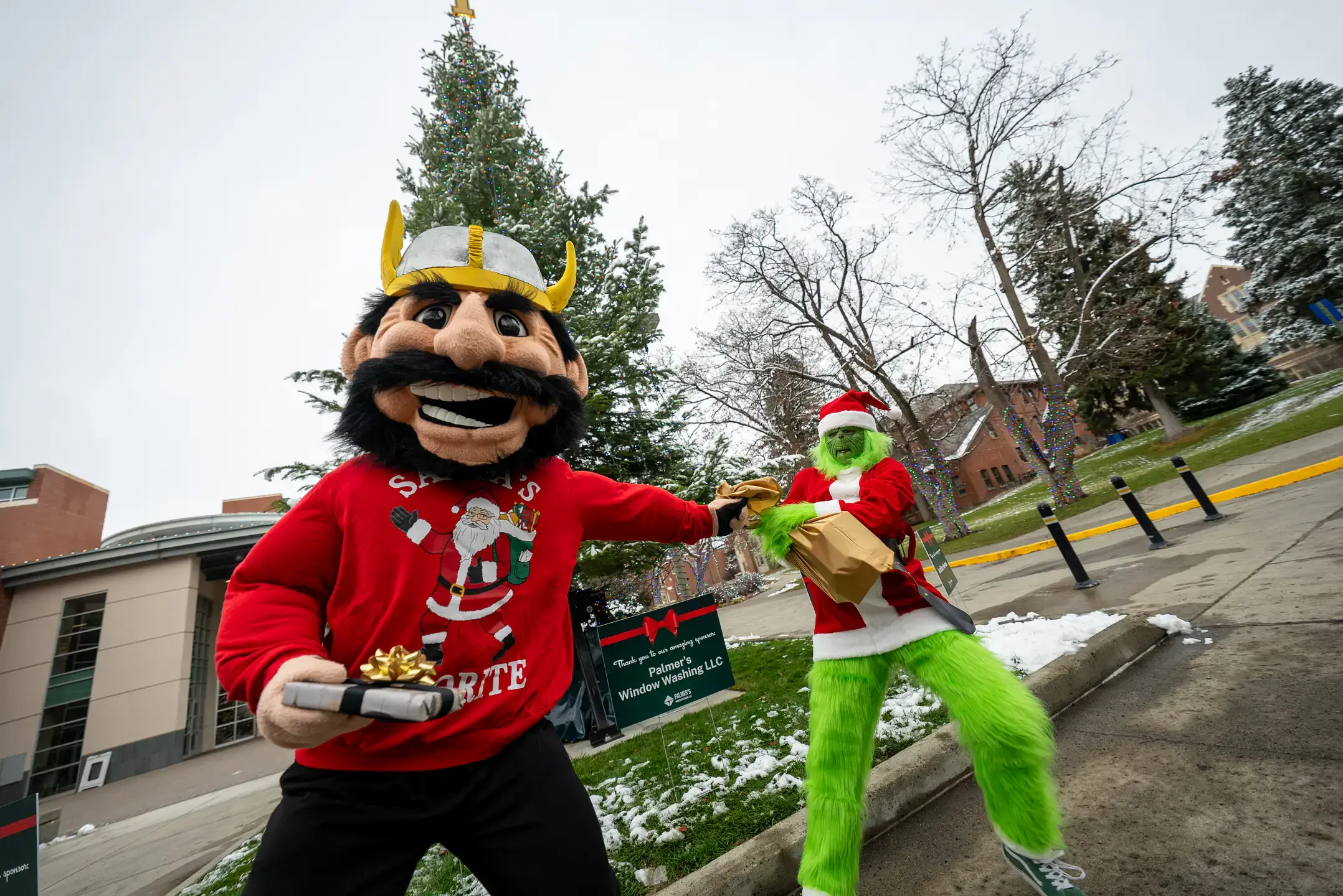 Photos from the “Chasing the Grinch” 2025 Joe Vandal Holiday Video shoot on Wednesday, December 3, 2025. This year’s Joe Vandal Holiday Video is a fast, vertical chase across campus.
