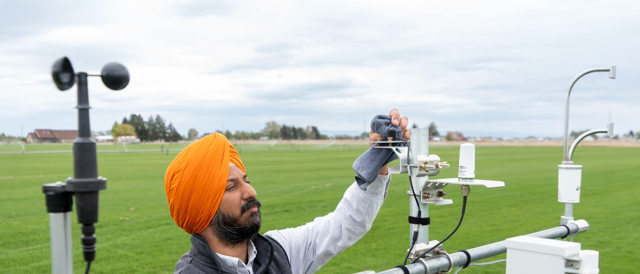 Assistant Professor Meetpal Kukal does water research at McKellip Sod Farm in Nampa, ID Tuesday, April 29, 2025.