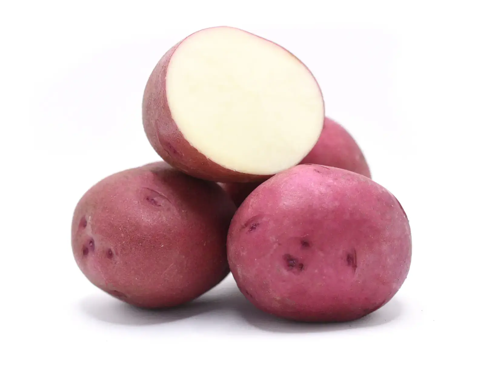 Red potato cultivars stacked with a white background
