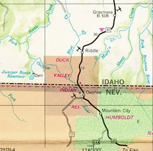 Reservation map of The Shoshone-Paiute Tribes of the Duck Valley Indian Reservation