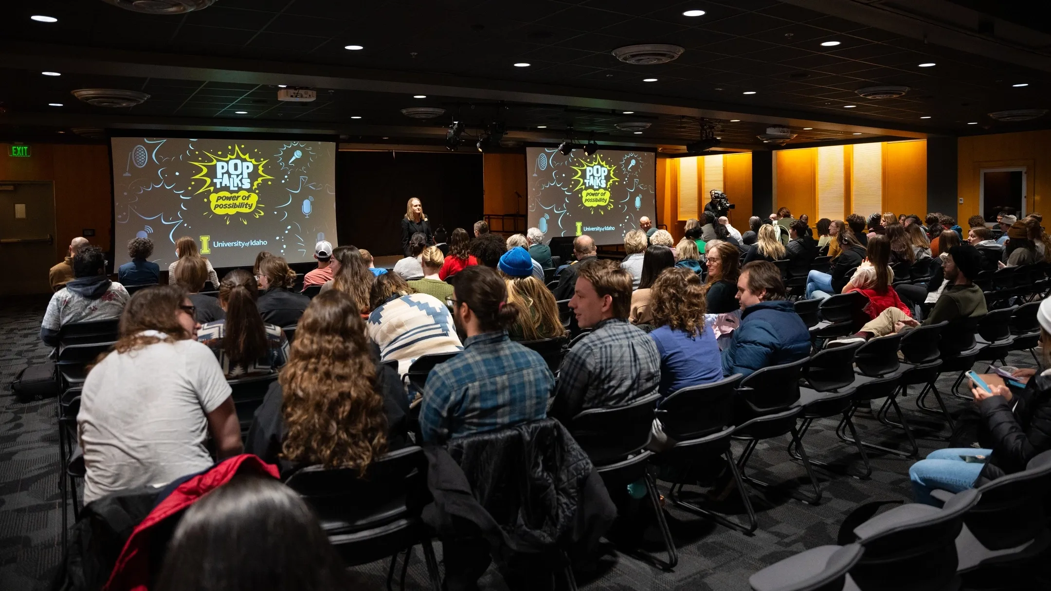 The first season of the “POP” Talks event — Power of Possibility Talks — in the Vandal Ballroom, November 2023, with three-minute talks from eight faculty.