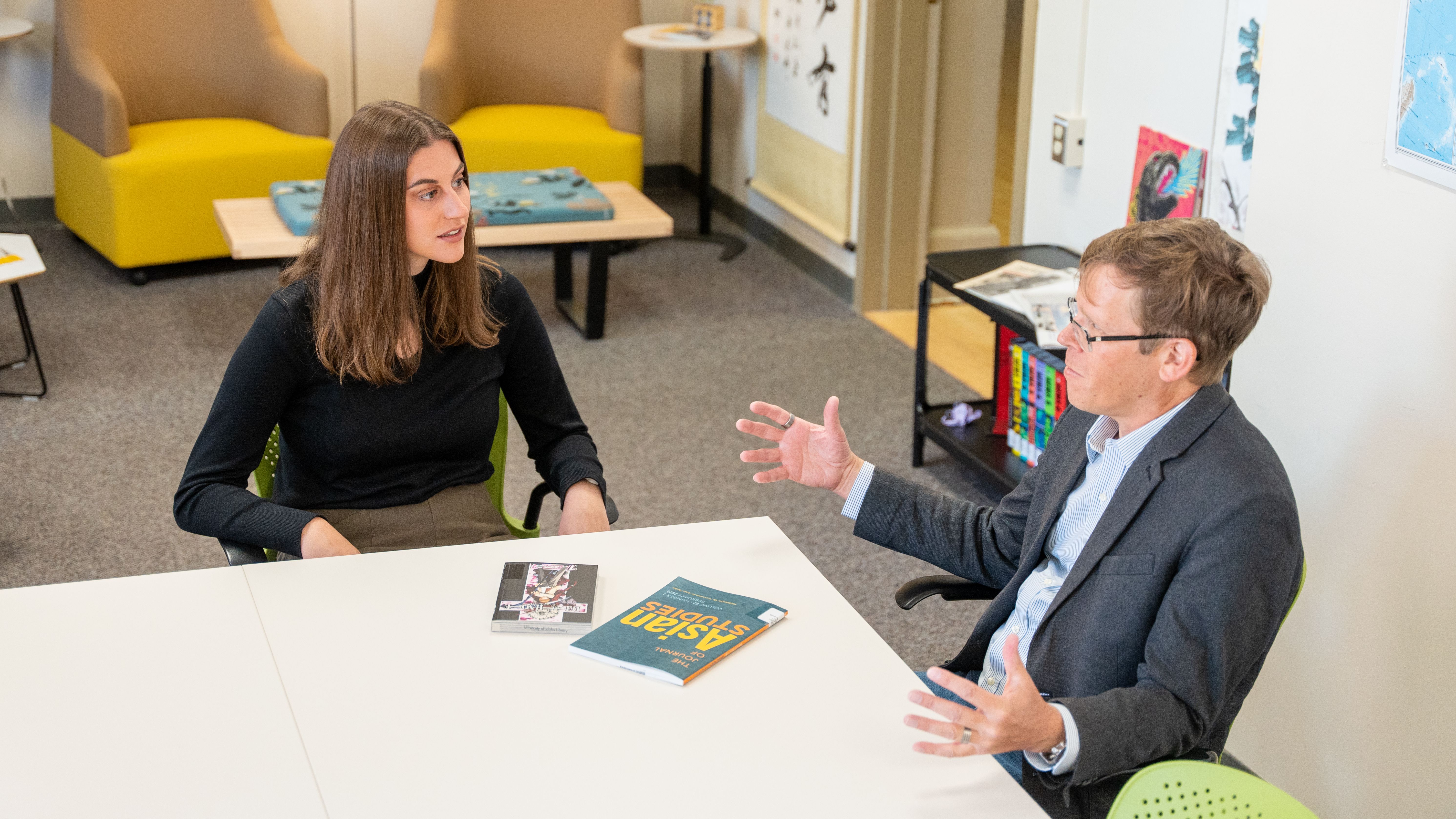 Student ambassador to Hiroshima Megan Lolley, who was part of a summit to join Hiroshima University with the University of Idaho  through the Asian studies program, with Director of the Habib Institute for Asian Studies, Jeff Kyong-McClain.