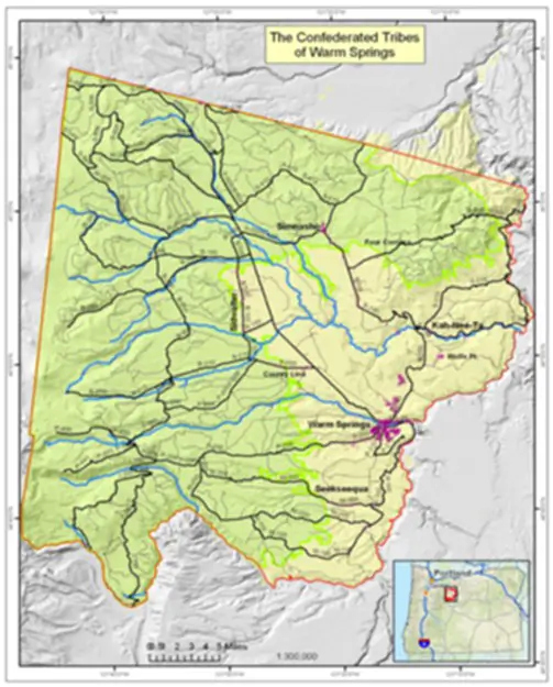 Reservation map of The Confederated Tribes of the Warm Springs Reservation