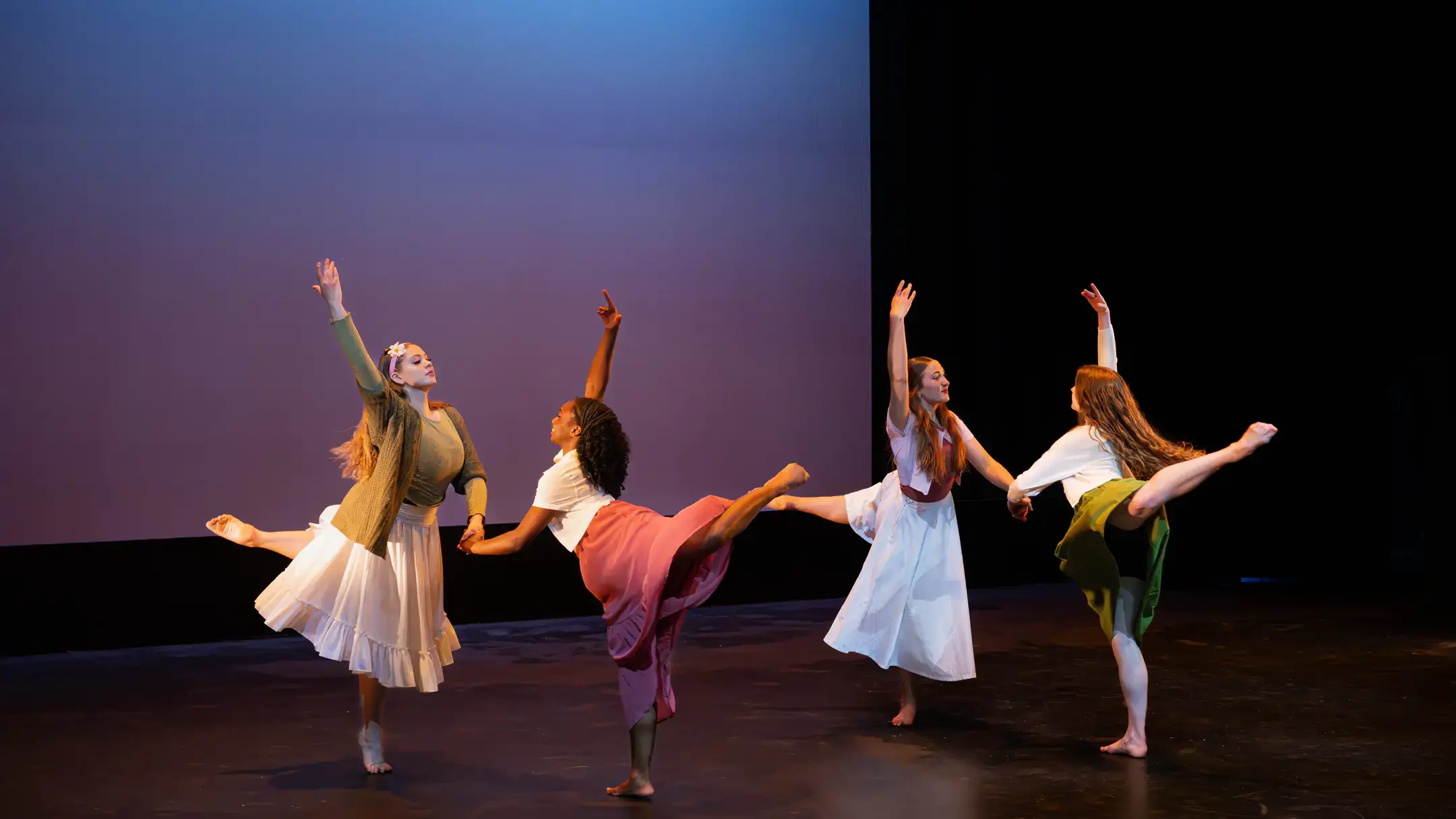 Rehearsal for the 35th Annual DancersDrummersDreamers music and dance performance on Wednesday, March 25, 2026 at the Hartung Theater. This unique production pairs student dance choreography performed by Dance Program students with live music composed and performed by LHSOM students. This year, collaborators will also include faculty mentors and student lighting designers from the Department of Theatre Arts.