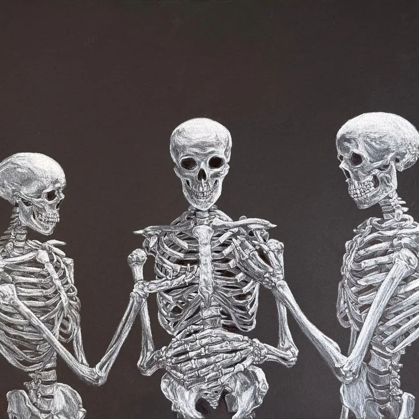 Three skeleton paintings