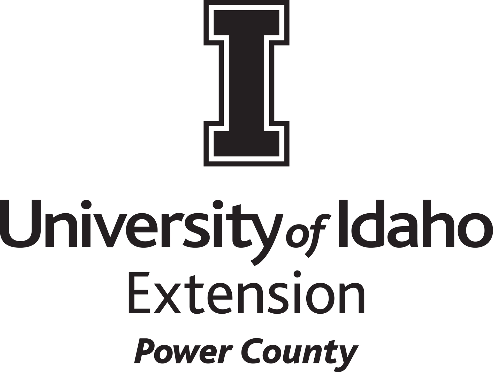 Stacked University of Idaho Extension Power County logo in all black - JPG file, all black color, RGB mode. Please select original file when downloading. For assistance, email: medialibrary@uidaho.edu