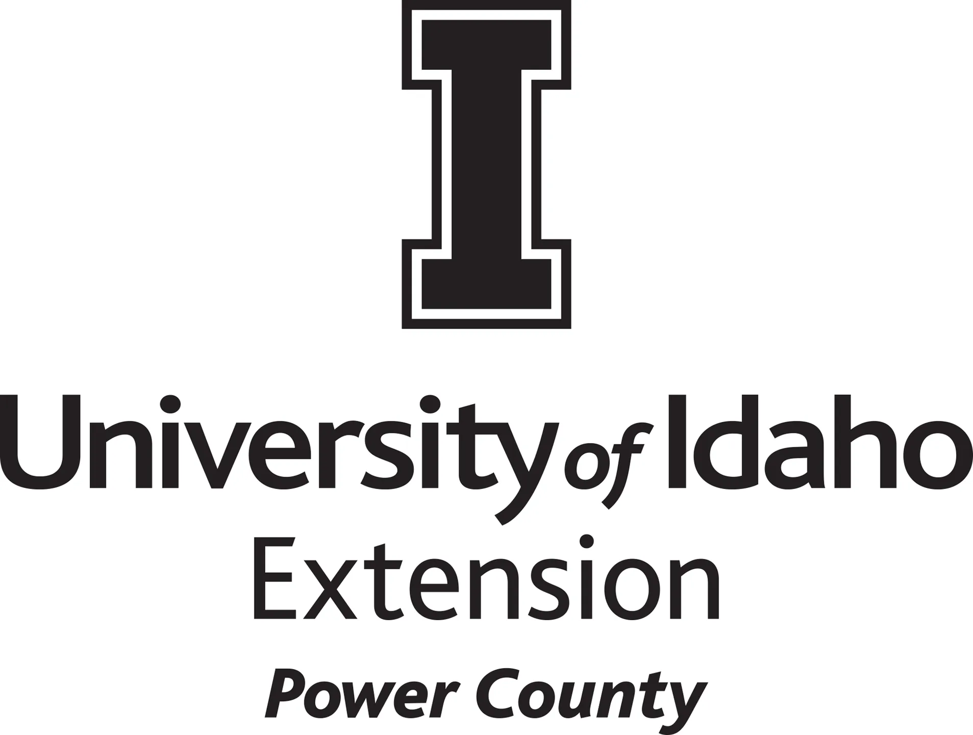 Stacked University of Idaho Extension Power County logo in all black - JPG file, all black color, RGB mode. Please select original file when downloading. For assistance, email: medialibrary@uidaho.edu
