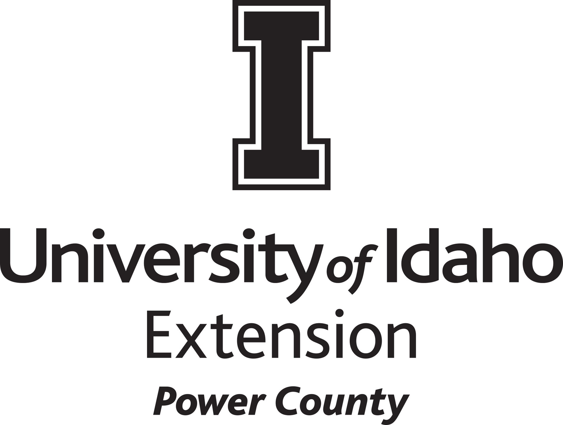 Stacked University of Idaho Extension Power County logo in all black - JPG file, all black color, RGB mode. Please select original file when downloading. For assistance, email: medialibrary@uidaho.edu