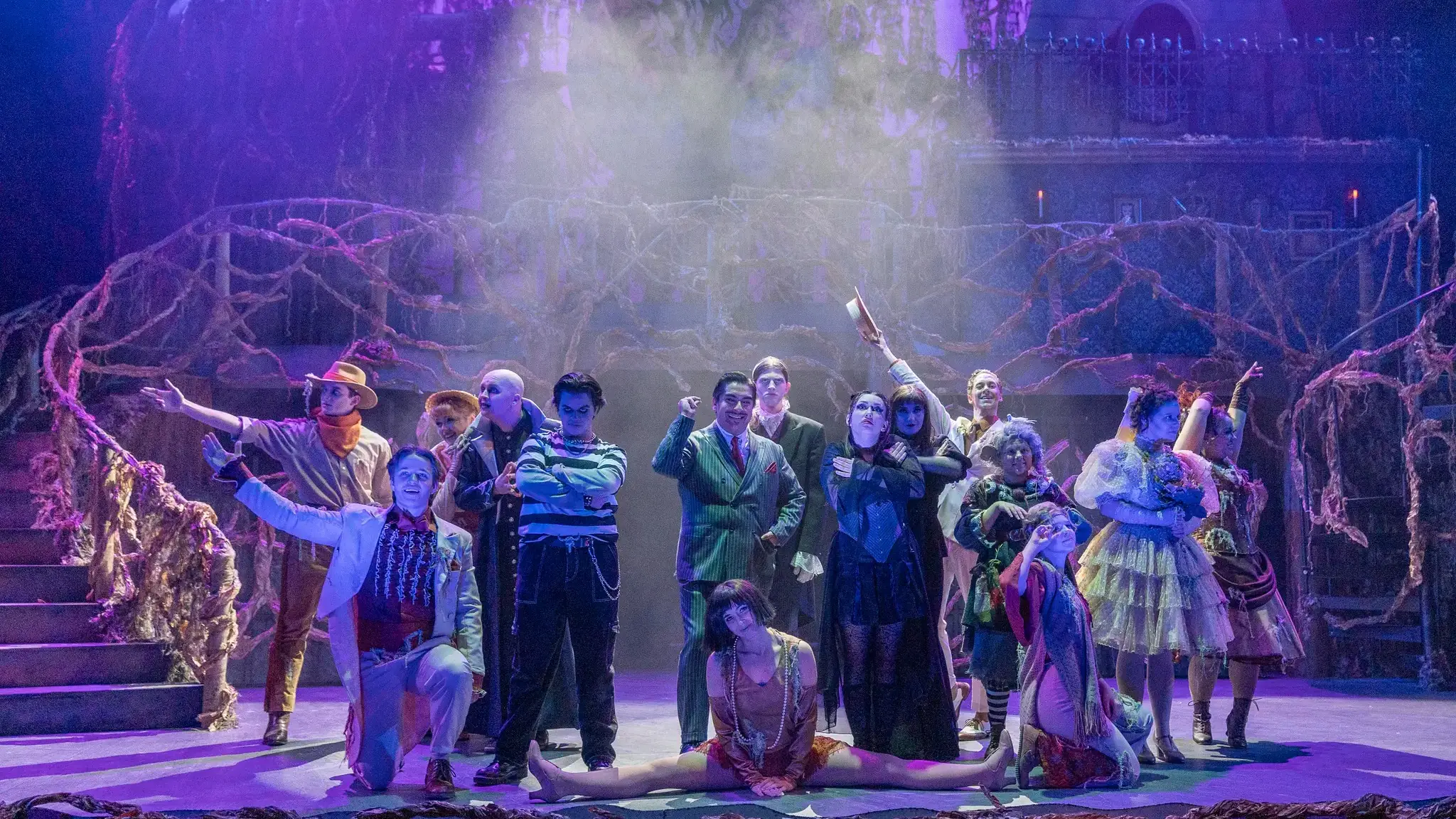 The cast of The Addams Family A New Musical poses in costume