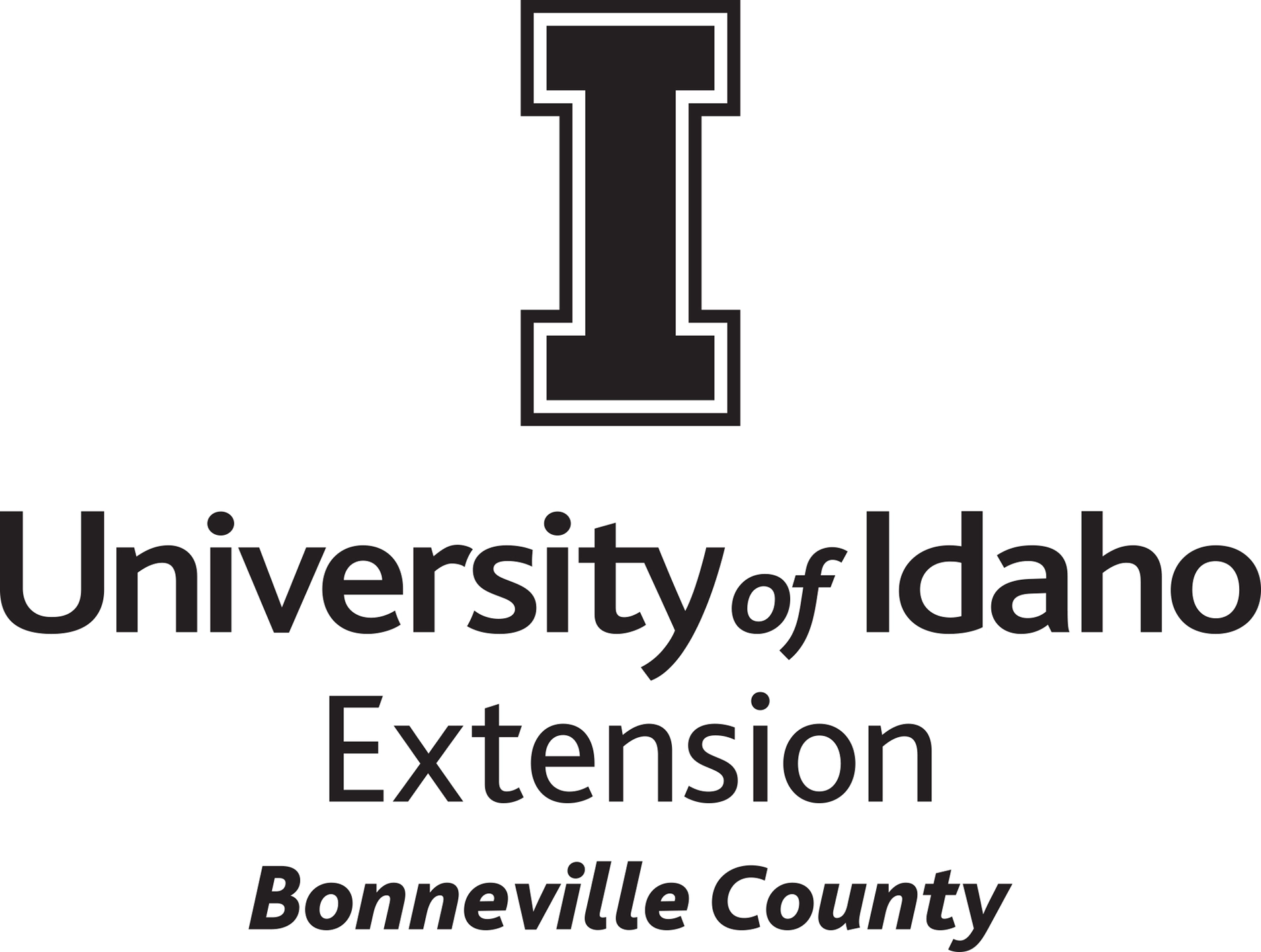 Stacked University of Idaho Extension Bonneville County logo in all black - JPG file, all black color, RGB mode. Please select original file when downloading. For assistance, email: medialibrary@uidaho.edu