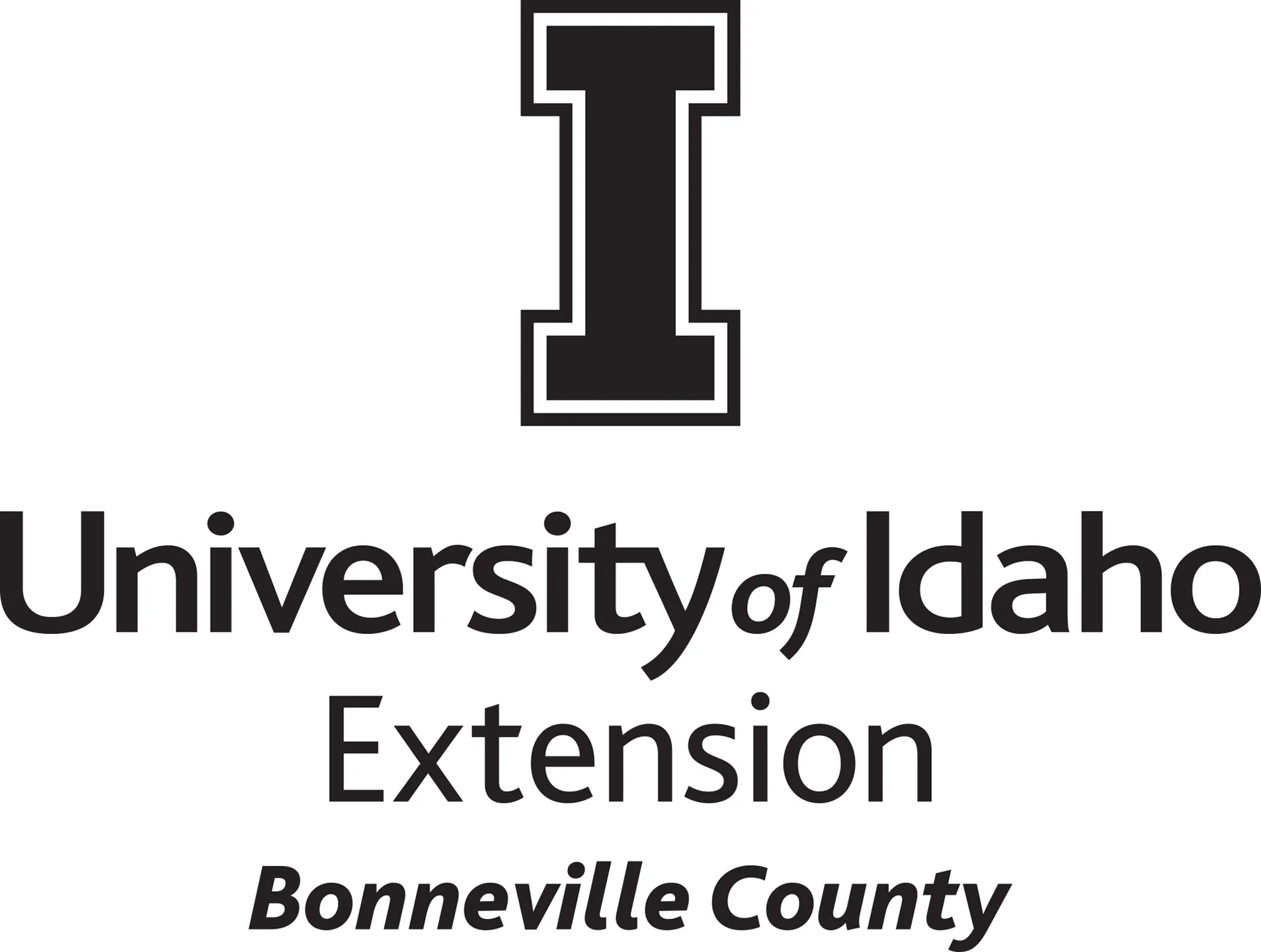 Stacked University of Idaho Extension Bonneville County logo in all black - JPG file, all black color, RGB mode. Please select original file when downloading. For assistance, email: medialibrary@uidaho.edu