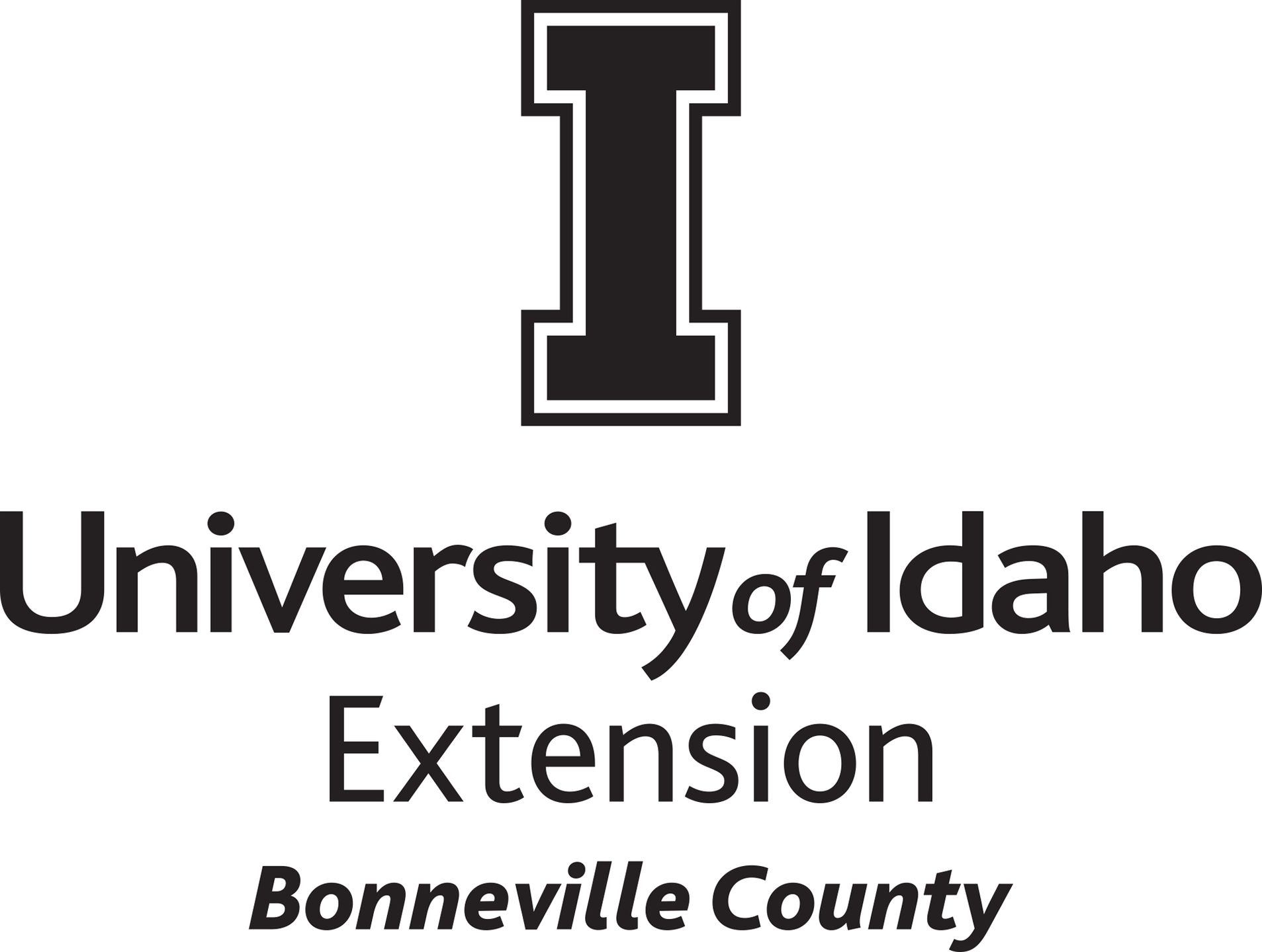Stacked University of Idaho Extension Bonneville County logo in all black - JPG file, all black color, RGB mode. Please select original file when downloading. For assistance, email: medialibrary@uidaho.edu