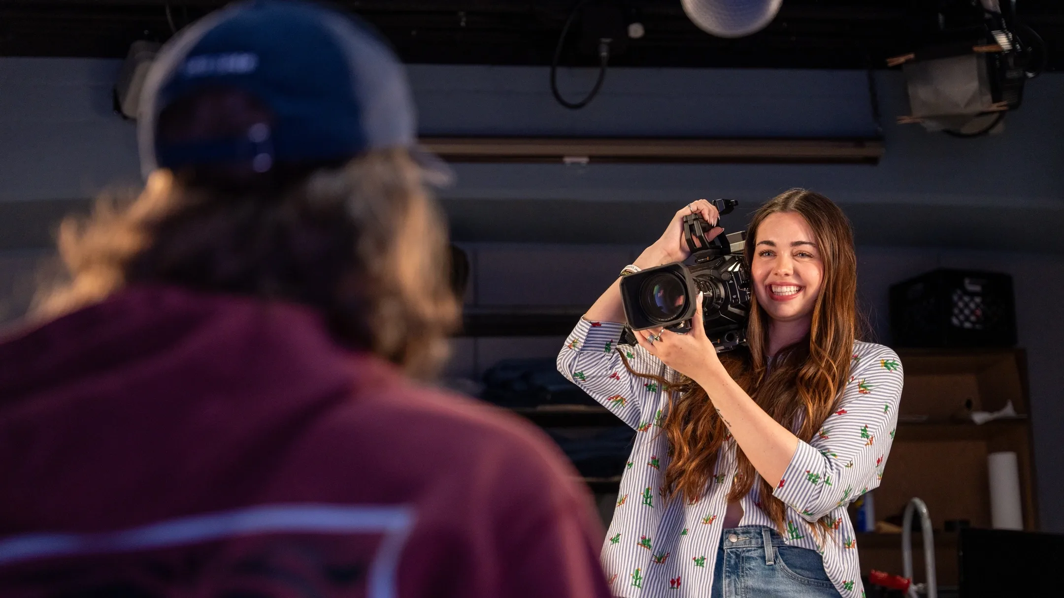 Vandal Athletics swim student Maddie Timm in the film studio who produced a short film about suicide which premiered at the Kino film festival at the Kenworthy.