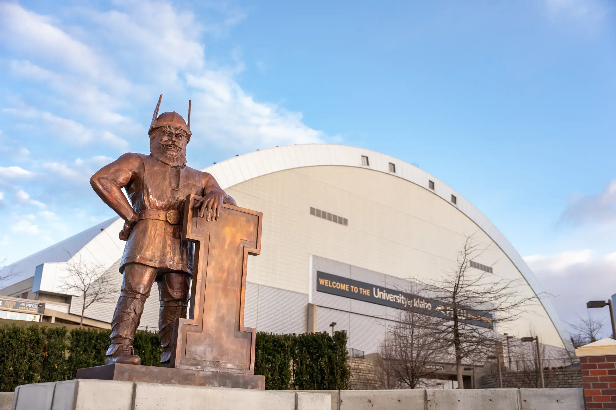The Joe Vandal monument is pictured near the Kibbie Dome on Thursday, March 5, 2026. The university commissioned the larger-than-life bronze statue of University of Idaho mascot Joe Vandal, by sculptor Gareth Curtiss, to recognize the Associated Students of University of Idaho (ASUI) for their decades-long support for the Kibbie Dome and other campus resources and facilities.