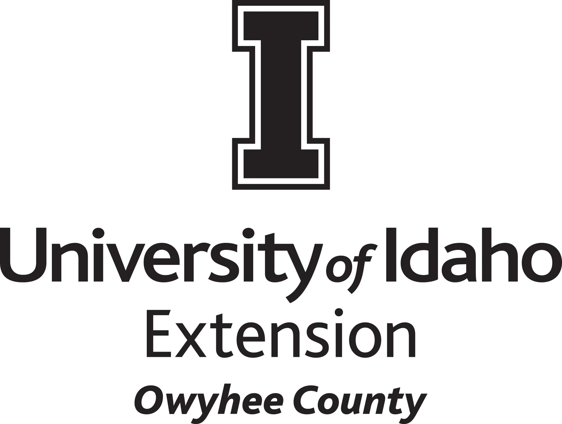 Stacked University of Idaho Extension Owyhee County logo in all black - JPG file, all black color, RGB mode. Please select original file when downloading. For assistance, email: medialibrary@uidaho.edu