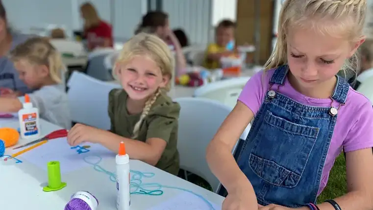 Children working on crafts.